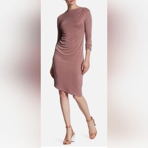 TOPSHOP Gathered 3/4 Sleeve Midi Stretch Knit Dress
